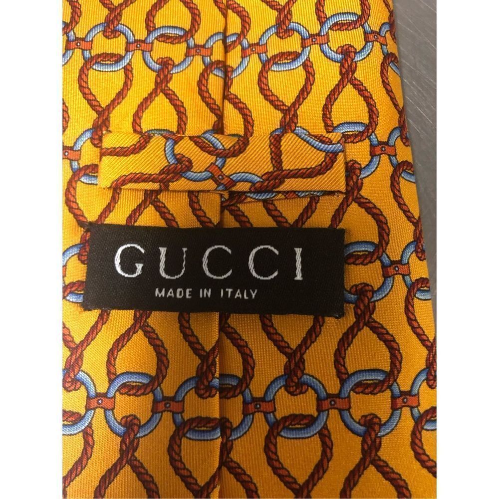Gucci Men’s Silk Yellow and Red Rope Designer Dress Tie - Picture 5 of 9